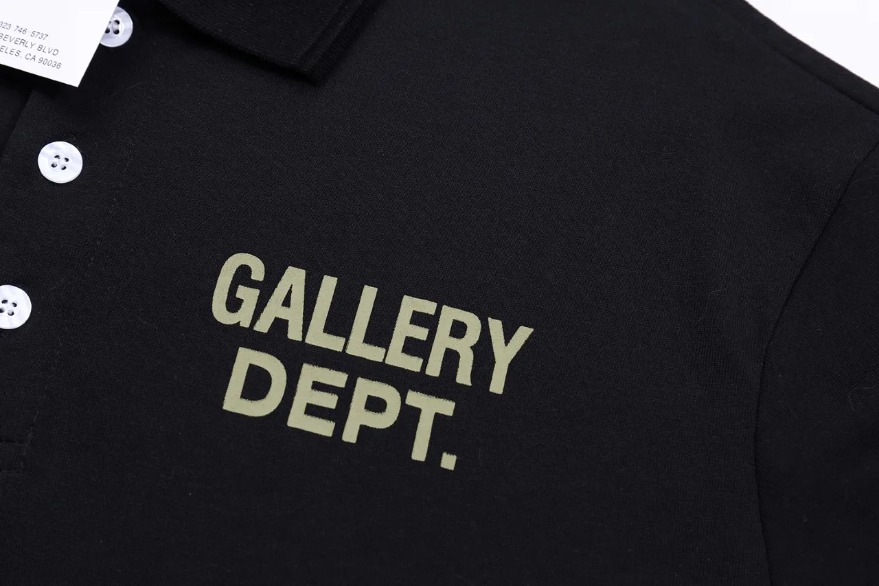 p116 649#Gallery Dept New classic basic style letter LOGO basic slogan Polo short-sleeved T-shirt double yarn pure cotton short Tee black navy blue S～XL